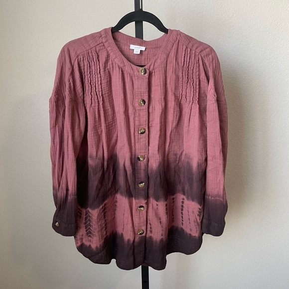 J. Jill Pure Jill Tie-Dyed Double-Cloth Tunic Top Gauzy Button Up Size Pettie S - Picture 1 of 5
